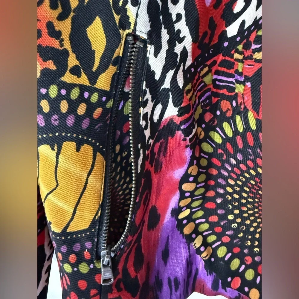 Erin London Abstract Print Jacket Zip Front Blazer Boho Art Multicolor Medium